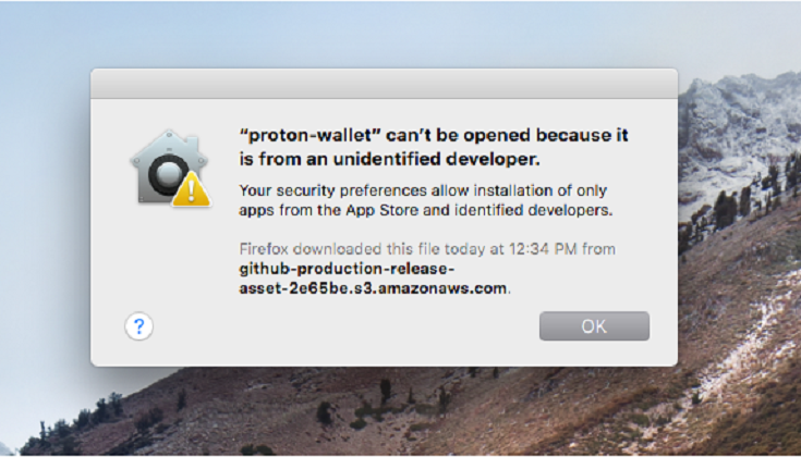 Screenshot of mac error message for untrusted developer