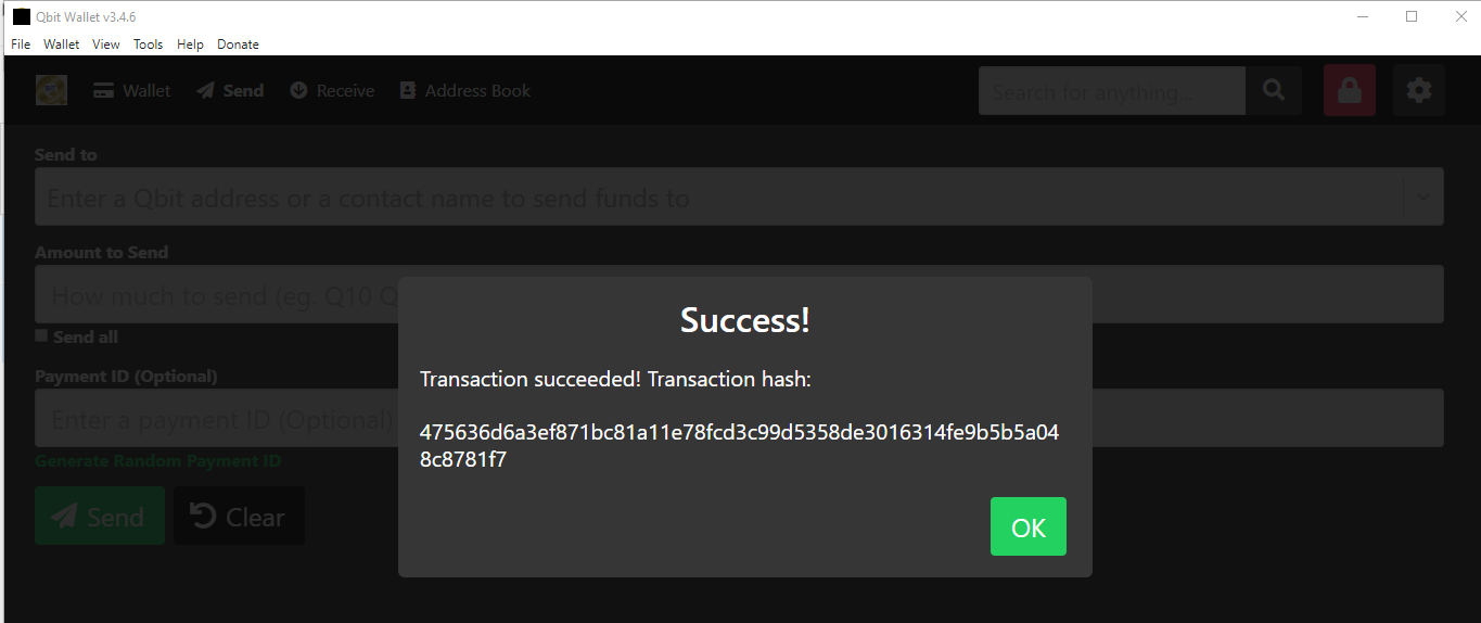 Qbit send success